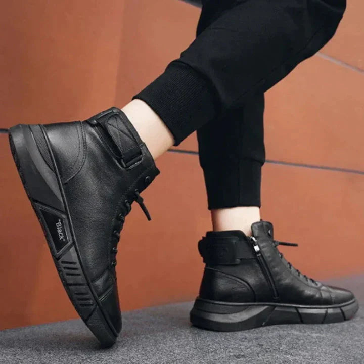 EbonySoles™ | Schwarze handgefertigte warme Lederstiefel!
