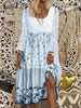 Frauenkleider Casual Rundhalsausschnitt Print Langarm Kleid